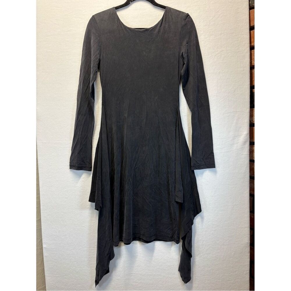 Sally LaPointe Washed Jersey Handkerchief Hem Dress  Black Grey Size 8 FW12-3